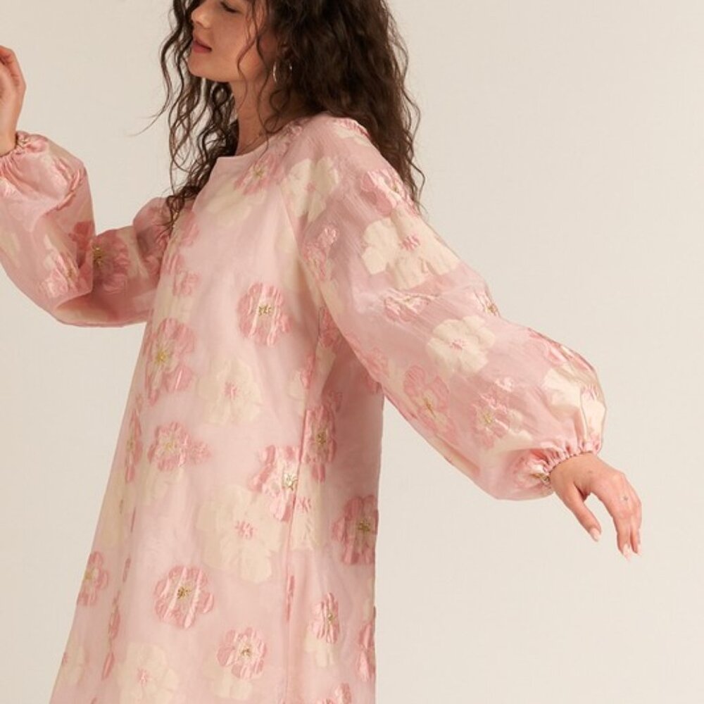 Bubble Sleeve Floral Organza Dress